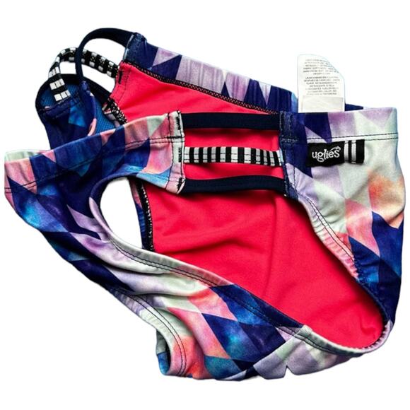 DOLFIN XS Geometric Print Bikini Bottom Pink Navy Blue Striped Swimwear Athletic - Picture 9 of 16